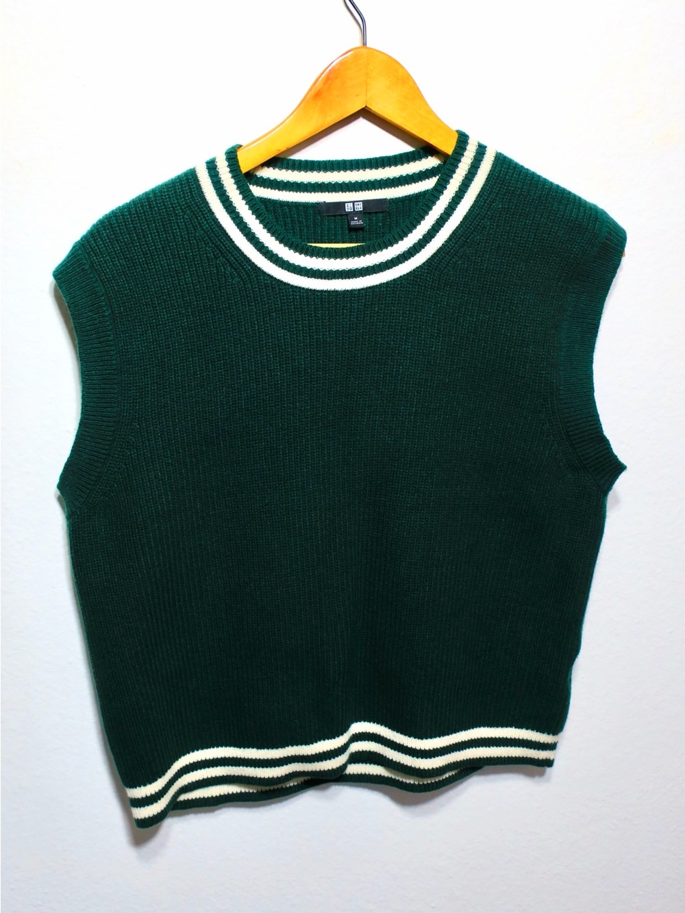 Uniqlo Dark Green Knit Sleeveless Sweater Vest with Cream Stripes